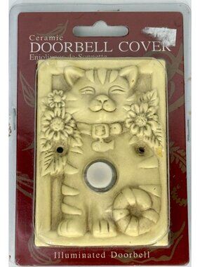 Figi Ceramic Doorbell Cover CAT & FLOWERS Illuminated Doorbell VTG 1999 NOS
